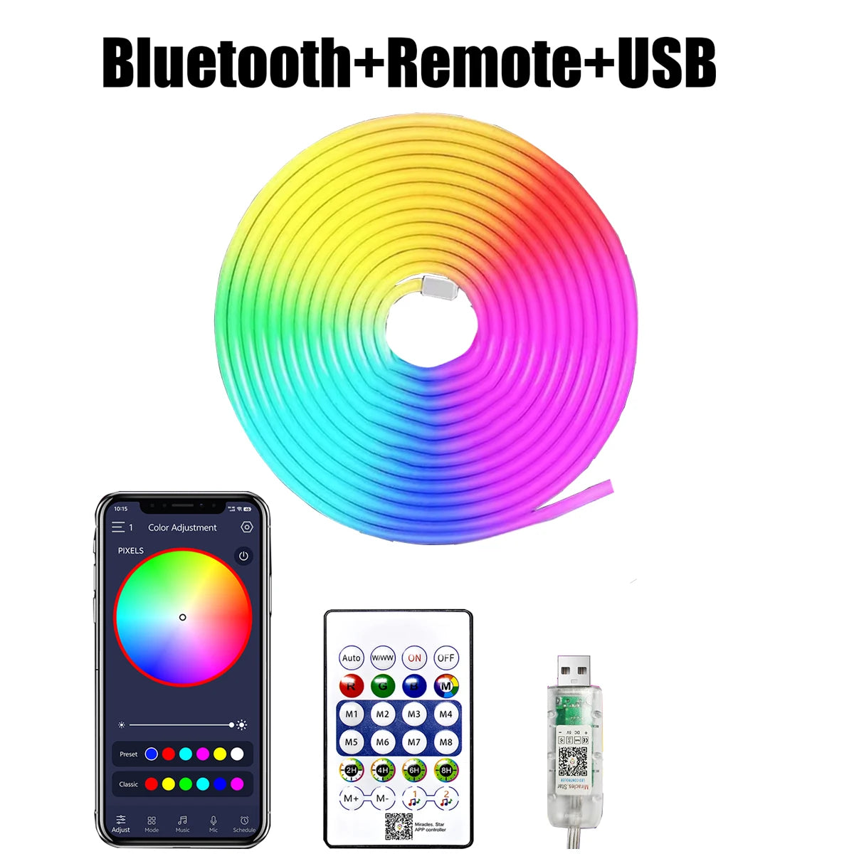 RGBIC USB Neon Strip Light with Bluetooth Remote Control