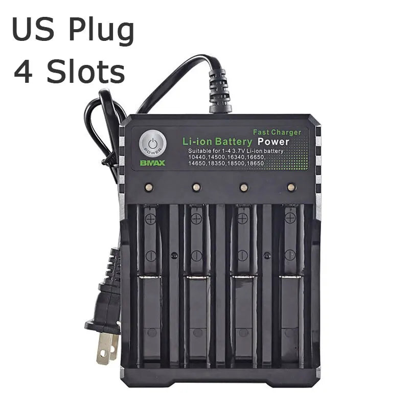 18650 Rechargeable Lithium Battery Charger with 1, 2, or 4 Slot Options