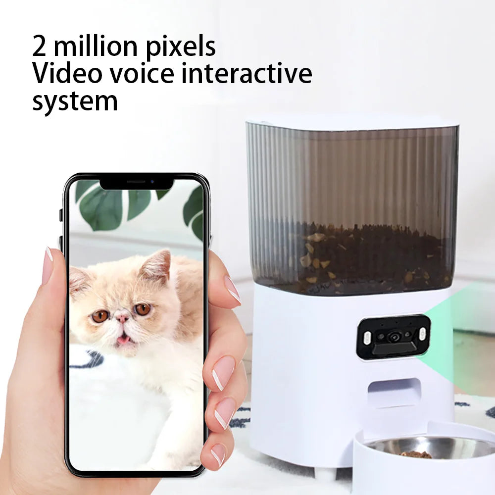 5L Smart Automatic Cat Feeder with Camera, Double Bowls & Voice Recorder