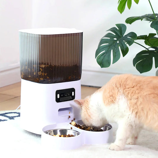 5L Smart Automatic Cat Feeder with Camera, Double Bowls & Voice Recorder