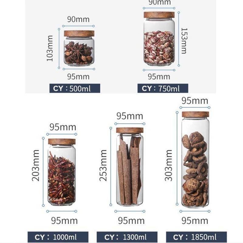 Glass Airtight Food Storage Canister with Wooden Lid