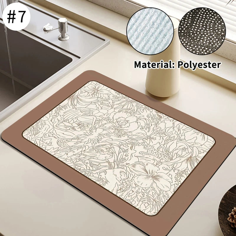 Super Absorbent Printed Dish Drying Mat for Kitchen Counters