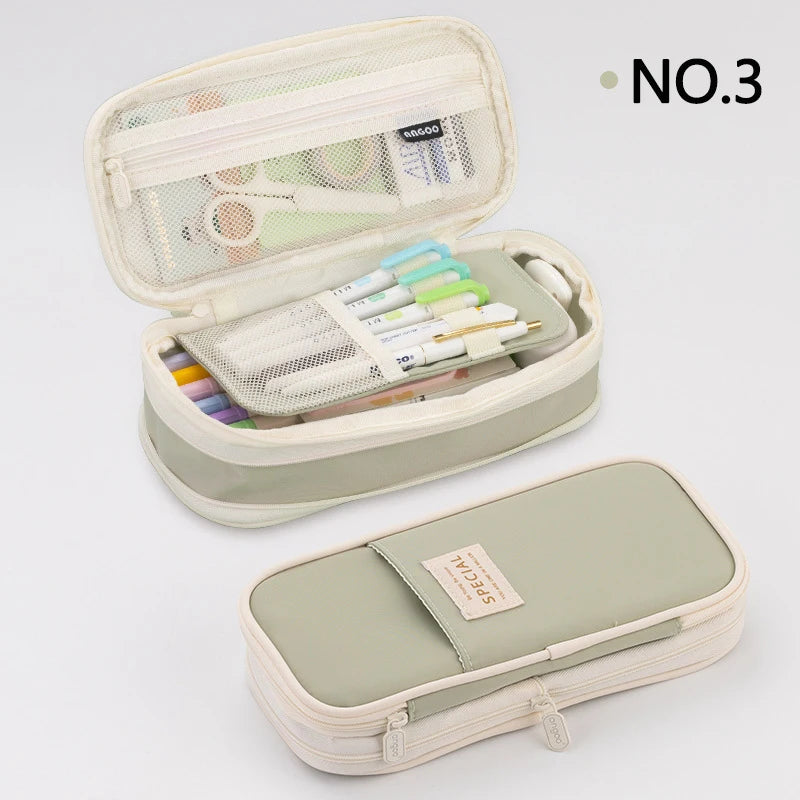 Large Double-Layer Pencil Case - Cute Fabric School Organizer