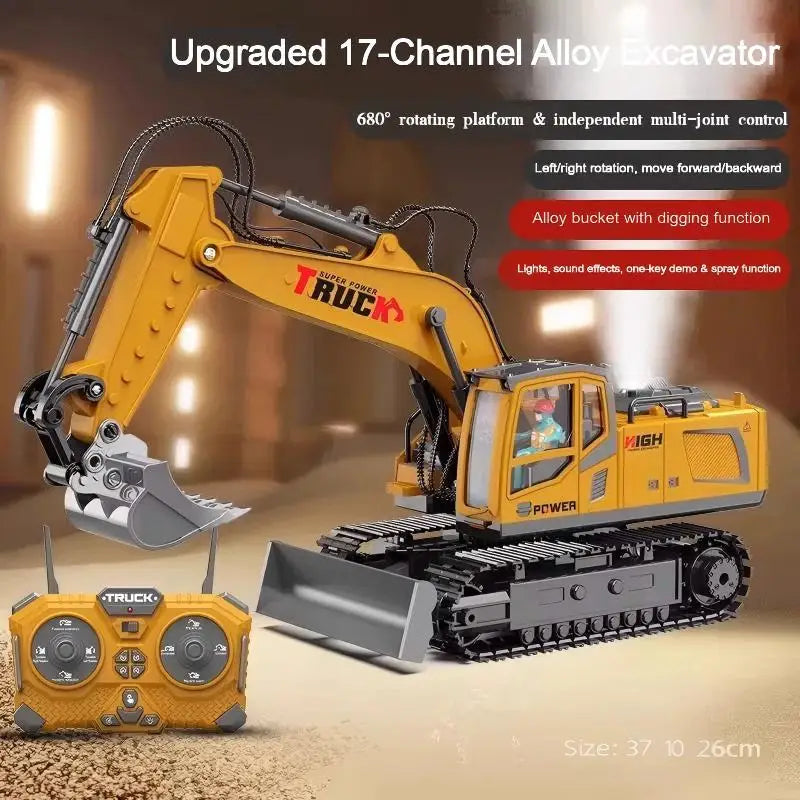 Alloy Remote Control Excavator Toy - Lights & Sound Vehicle