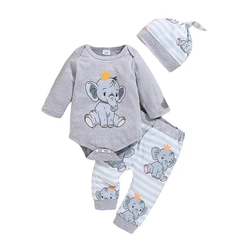 Baby Fall Romper Pants and Hat Outfit Set