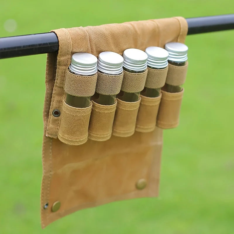 Waxed Canvas Camping Spice Bottle Storage Bag for BBQ Gear