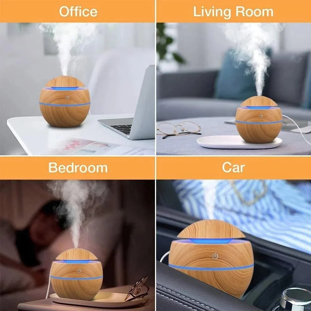 Mini Woodgrain USB Humidifier Diffuser - Quiet Desktop Aroma Mist