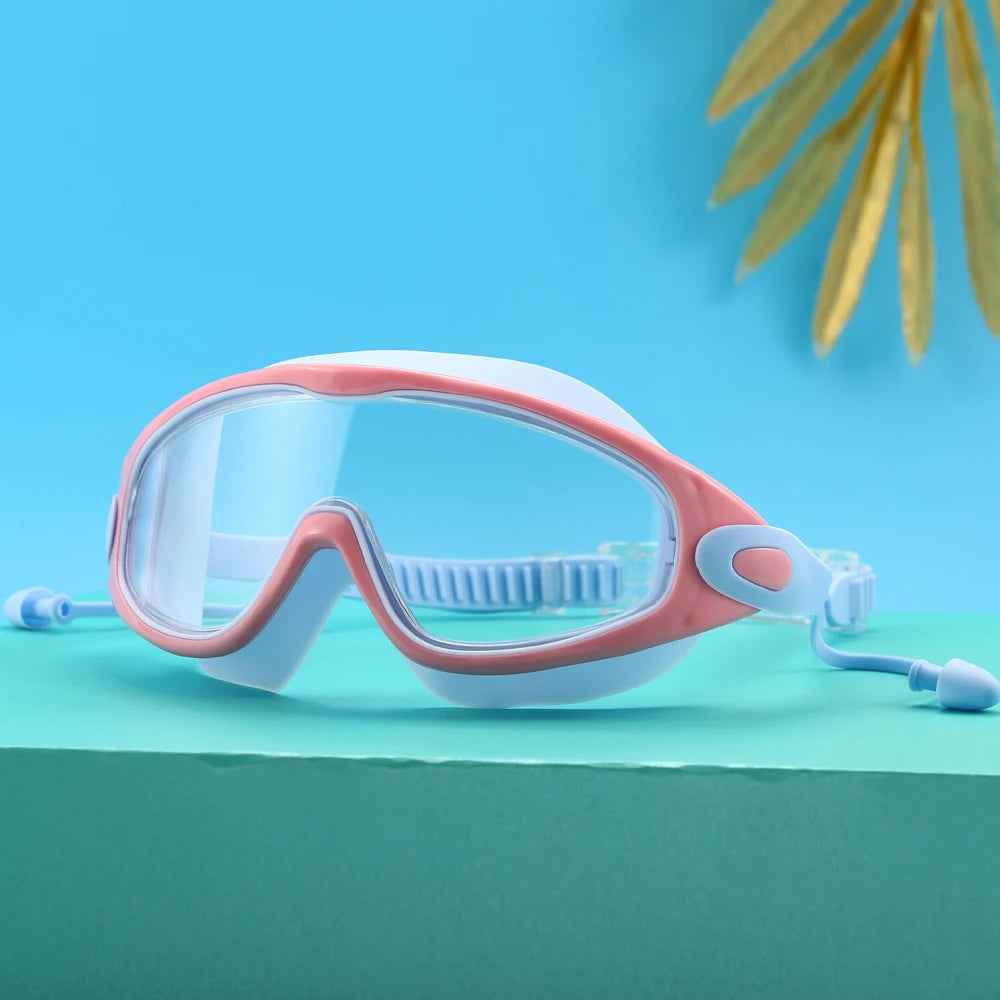 Large-Frame Anti-Fog Swimming Goggles with Earplugs for Adults