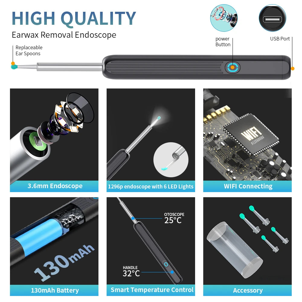 NE3 Wireless Ear Cleaner Camera - LED Otoscope Cleaning Kit