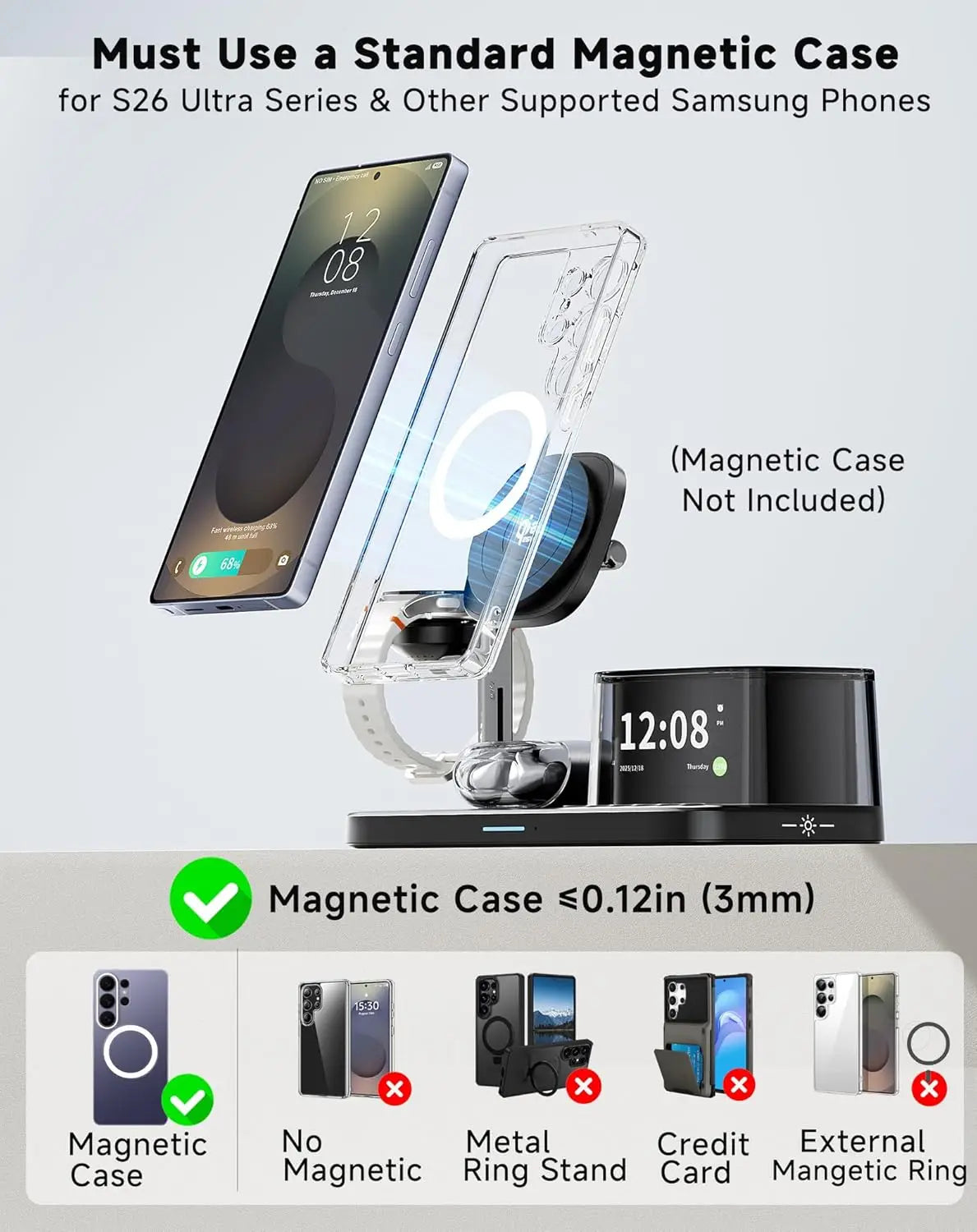 Magnetic Wireless Charger with Bluetooth Speaker Stand