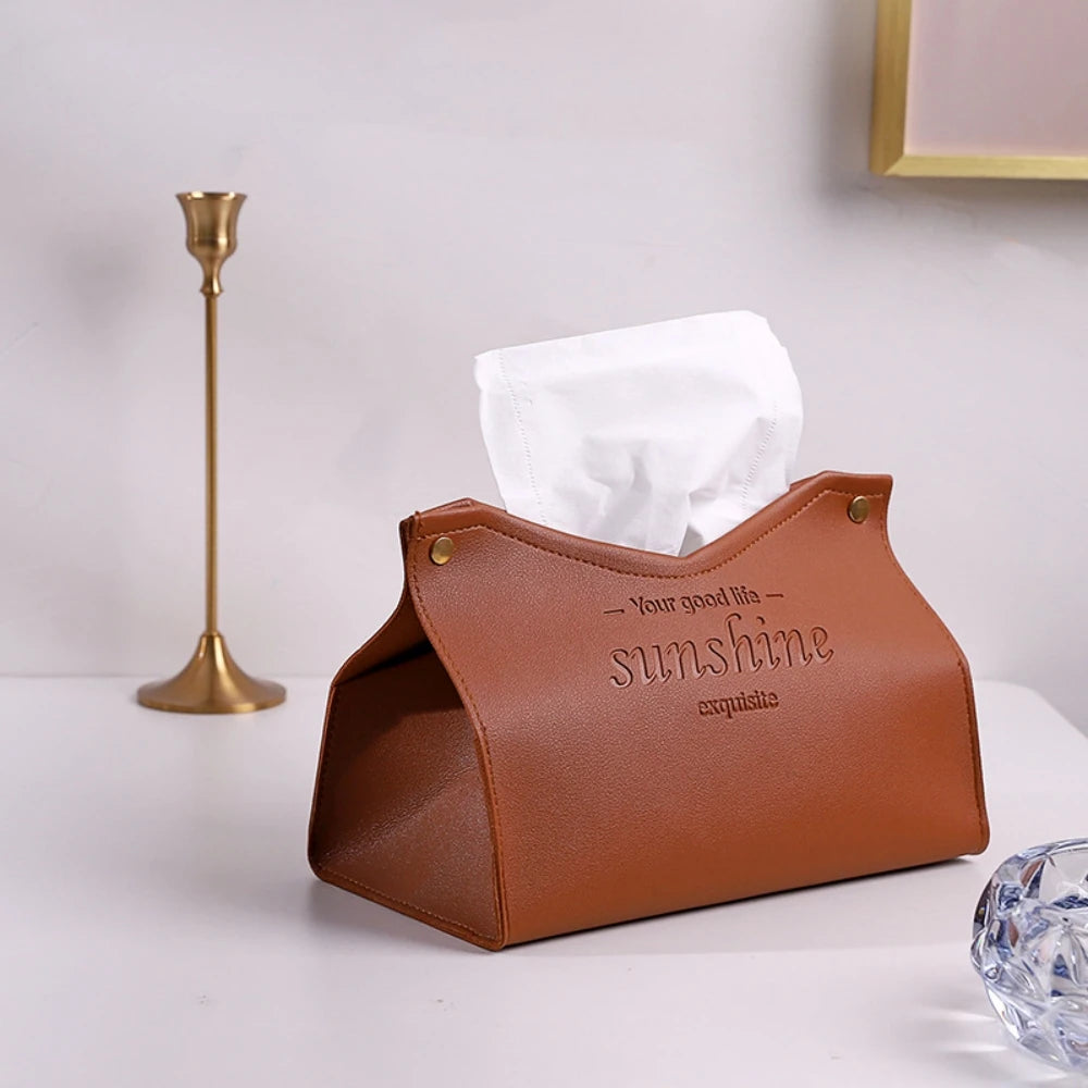 PU Leather Foldable Tissue Box Holder
