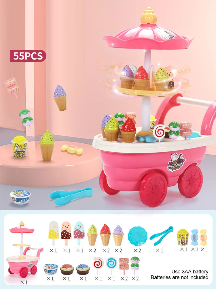 Ice Cream Truck Pretend Play Kitchen Cart - Candy Shop Toy Set