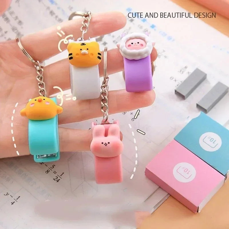 Kawaii Cartoon Mini Stapler Keychain with No. 10 Staple Support