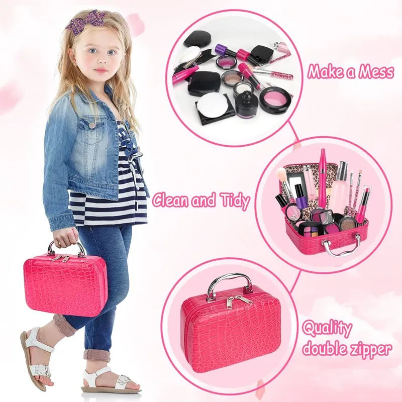 Kids Pretend Makeup Set With Bag - 12 Piece Play Cosmetics Kit