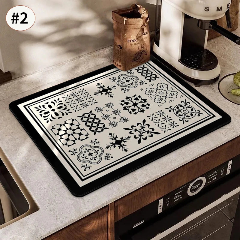 Super Absorbent Printed Dish Drying Mat for Kitchen Counters