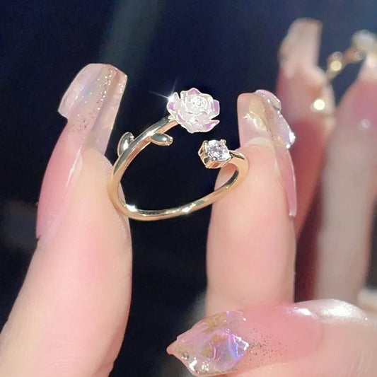Zircon Flower Adjustable Open Ring for Women