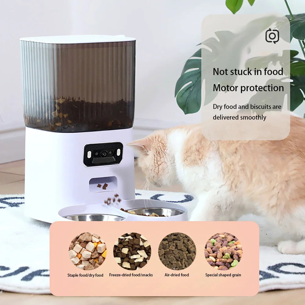 5L Smart Automatic Cat Feeder with Camera, Double Bowls & Voice Recorder