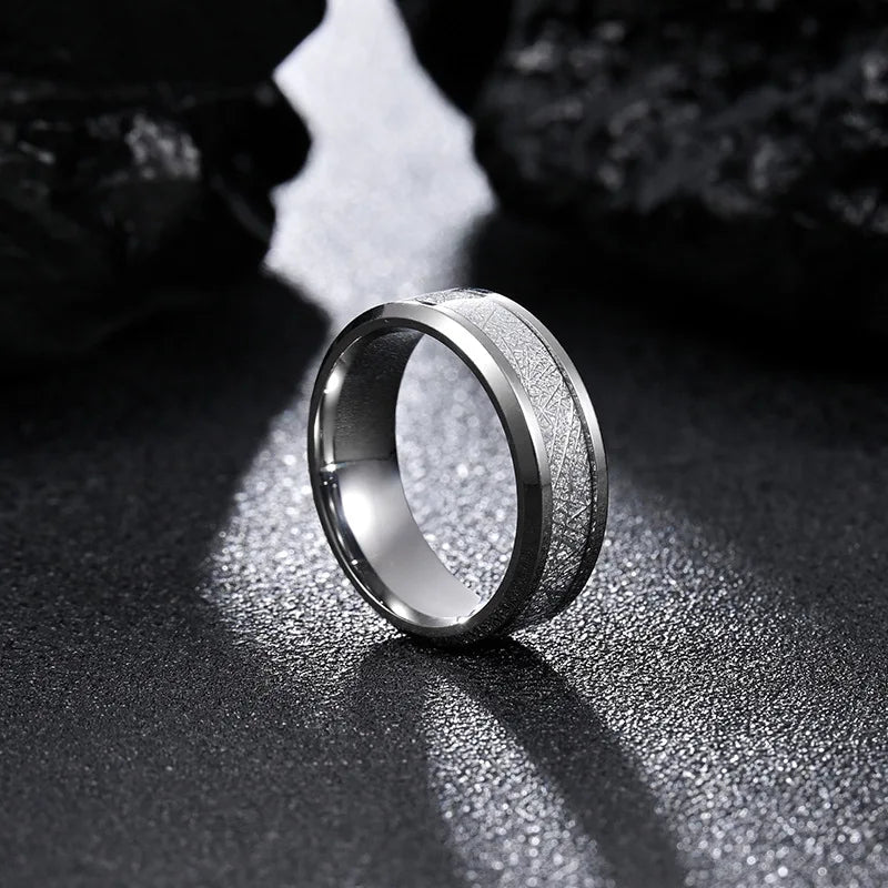 8mm Tungsten Carbide Meteorite Inlay Ring