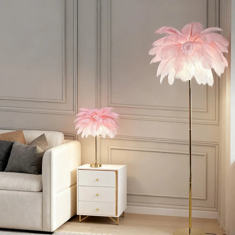 Nordic Ostrich Feather LED Floor Lamp with E27 Base