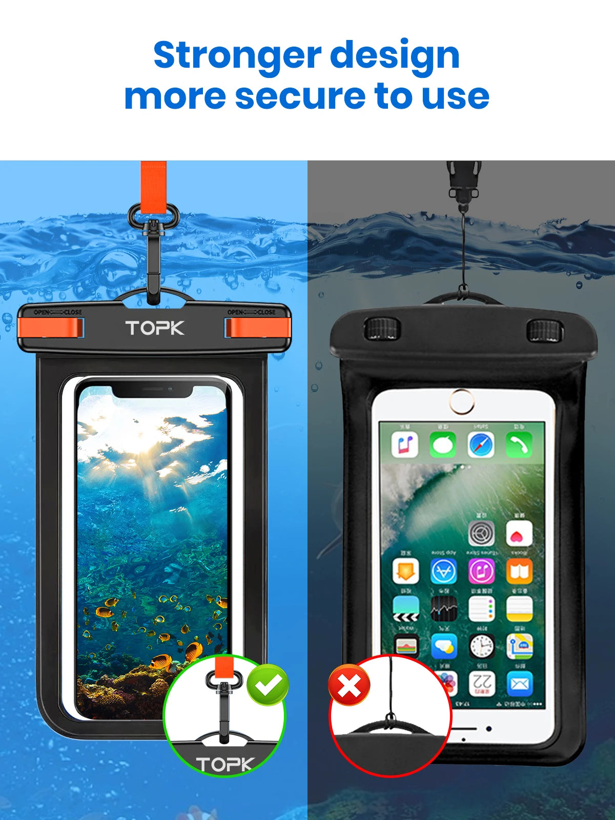 TOPK E01 IPX8 Waterproof Phone Pouch with Lanyard for 7-Inch Phones