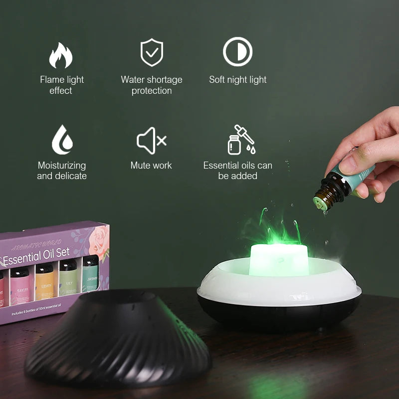 KINSCOTER 130ml Volcanic Aroma Diffuser with USB Flame Night Light