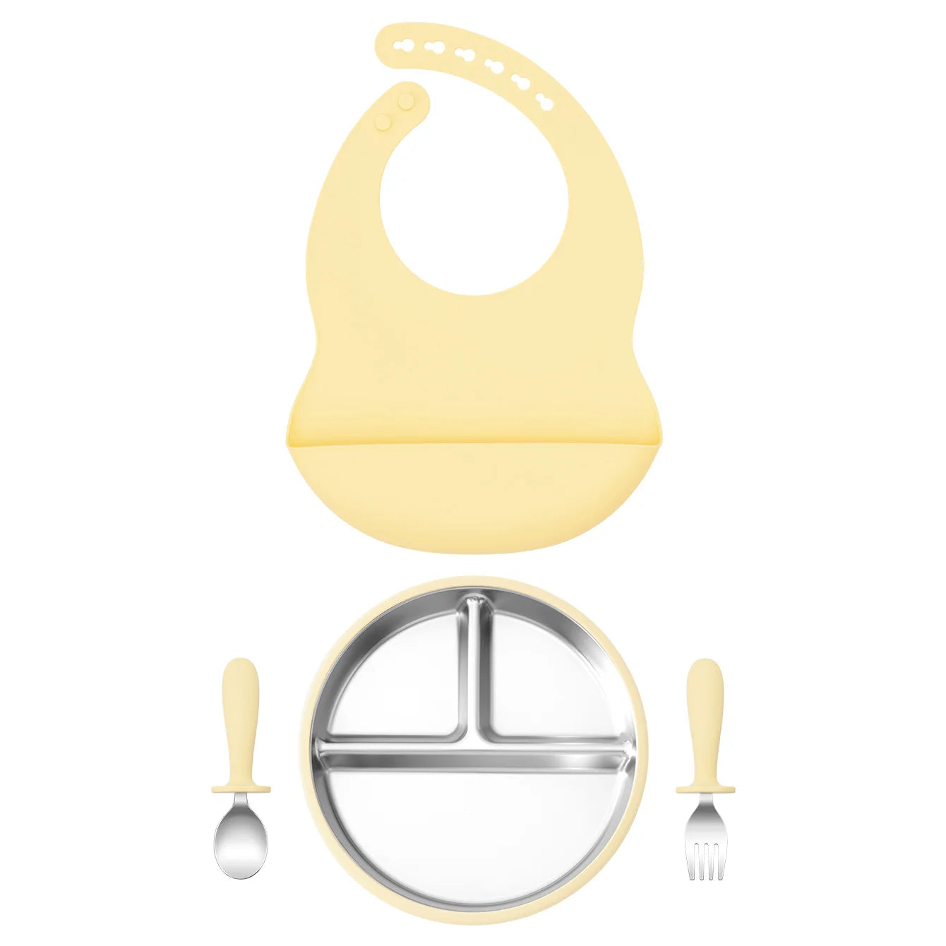 4-Piece Silicone Baby Feeding Set with Bib