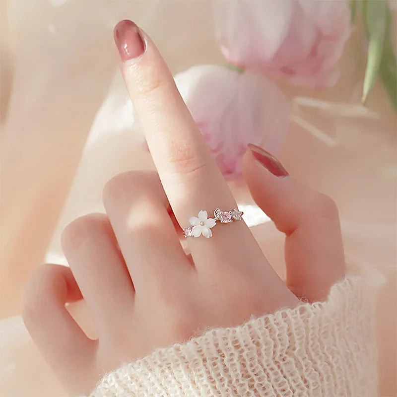 Zircon Flower Adjustable Open Ring for Women