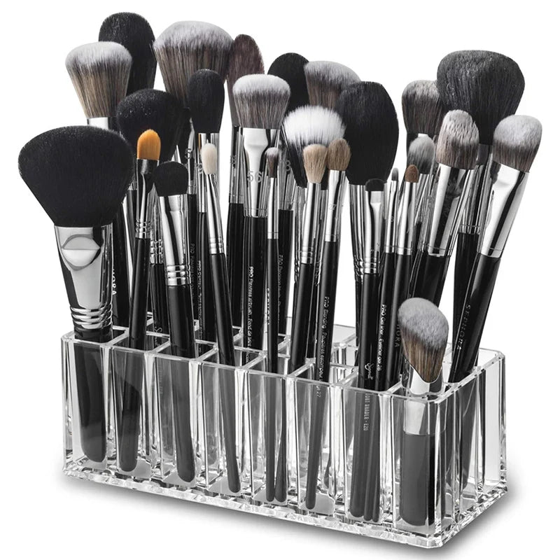 24-Slot Acrylic Makeup Brush Organizer - Clear Cosmetic Display Box