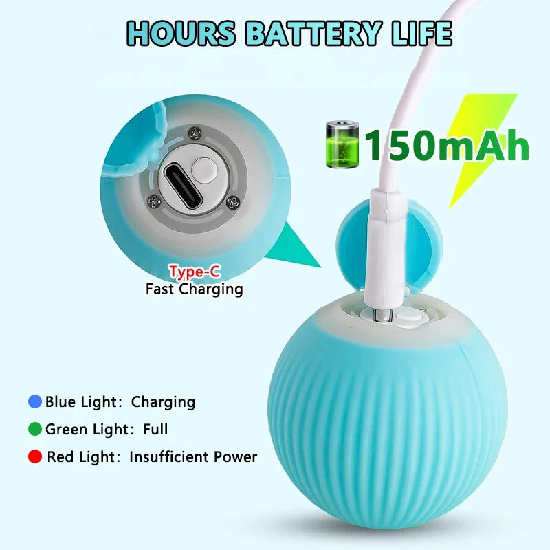Smart Automatic Rolling Cat Ball Toy with Silicone Body & Type-C Cable
