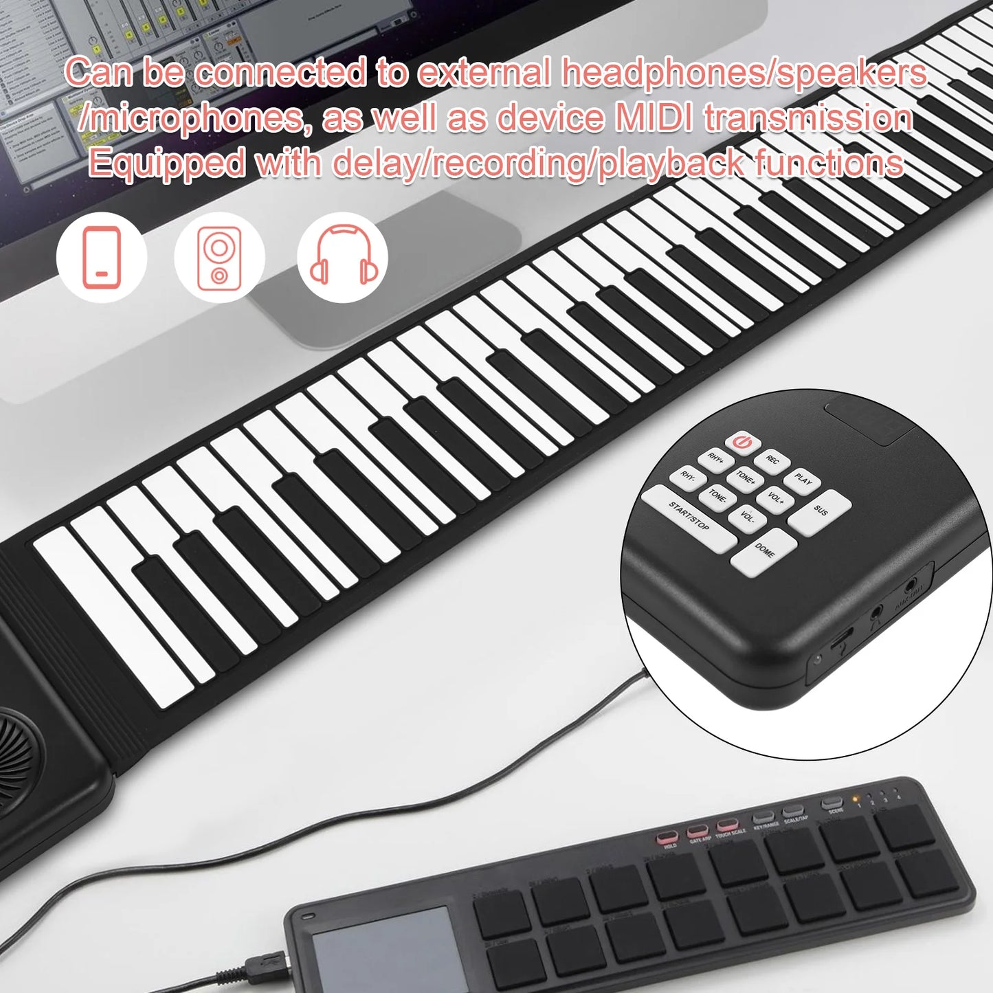 88-Key Roll-Up Silicone Electronic Piano for Portable Home Practice