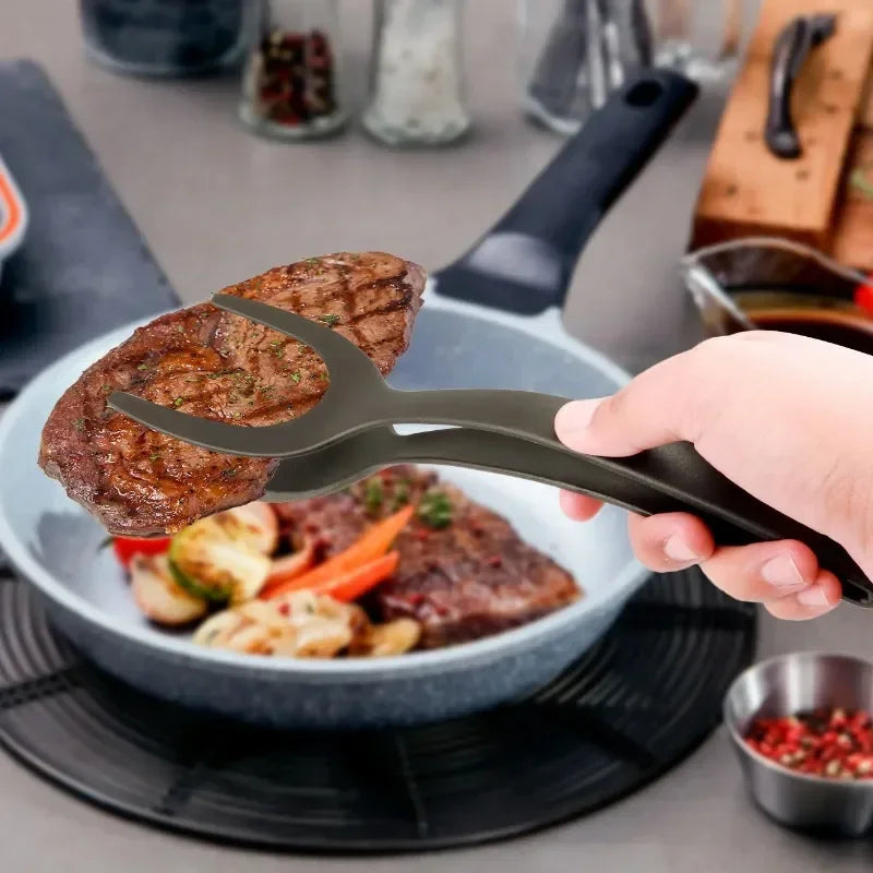 2-in-1 Nylon Flip Tongs with Egg Spatula and Steak Turner