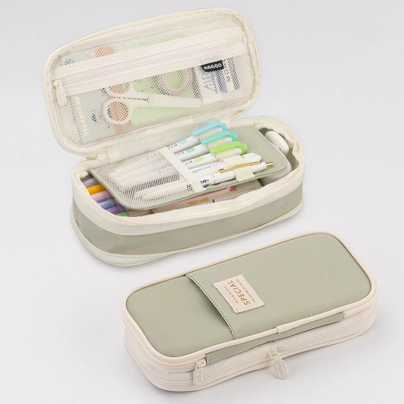 Large Double-Layer Pencil Case - Cute Fabric School Organizer