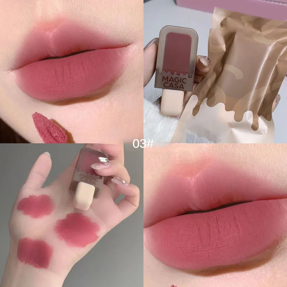 Chocolate Ice Cream Velvet Matte Lip Glaze with Waterproof Long-Wear Finish