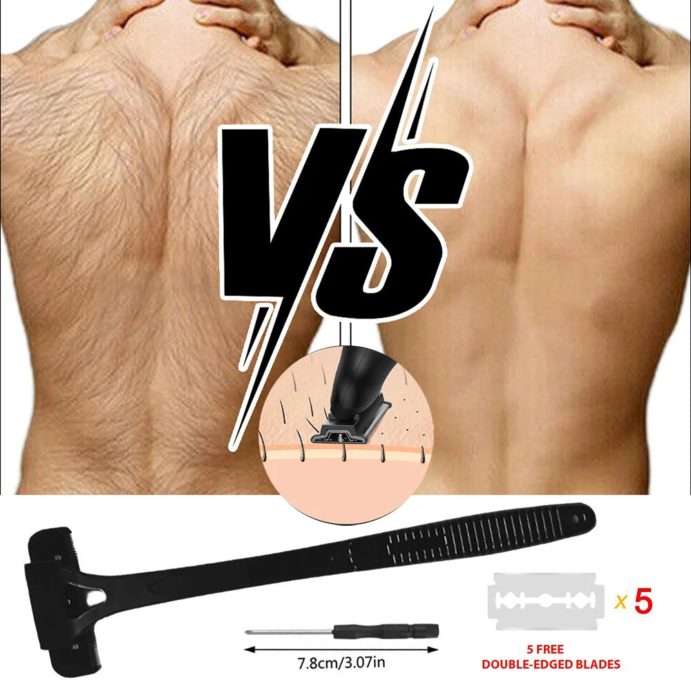 Men Long Handle Foldable Back and Body Shaver with 5 Replacement Blades