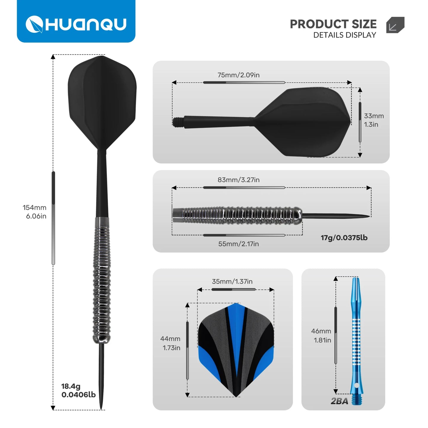 Huanqu 6-Piece Dart Set with Aluminum Shafts, Flights & O-Rings