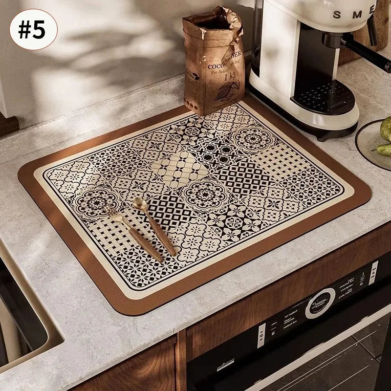 Super Absorbent Printed Dish Drying Mat for Kitchen Counters