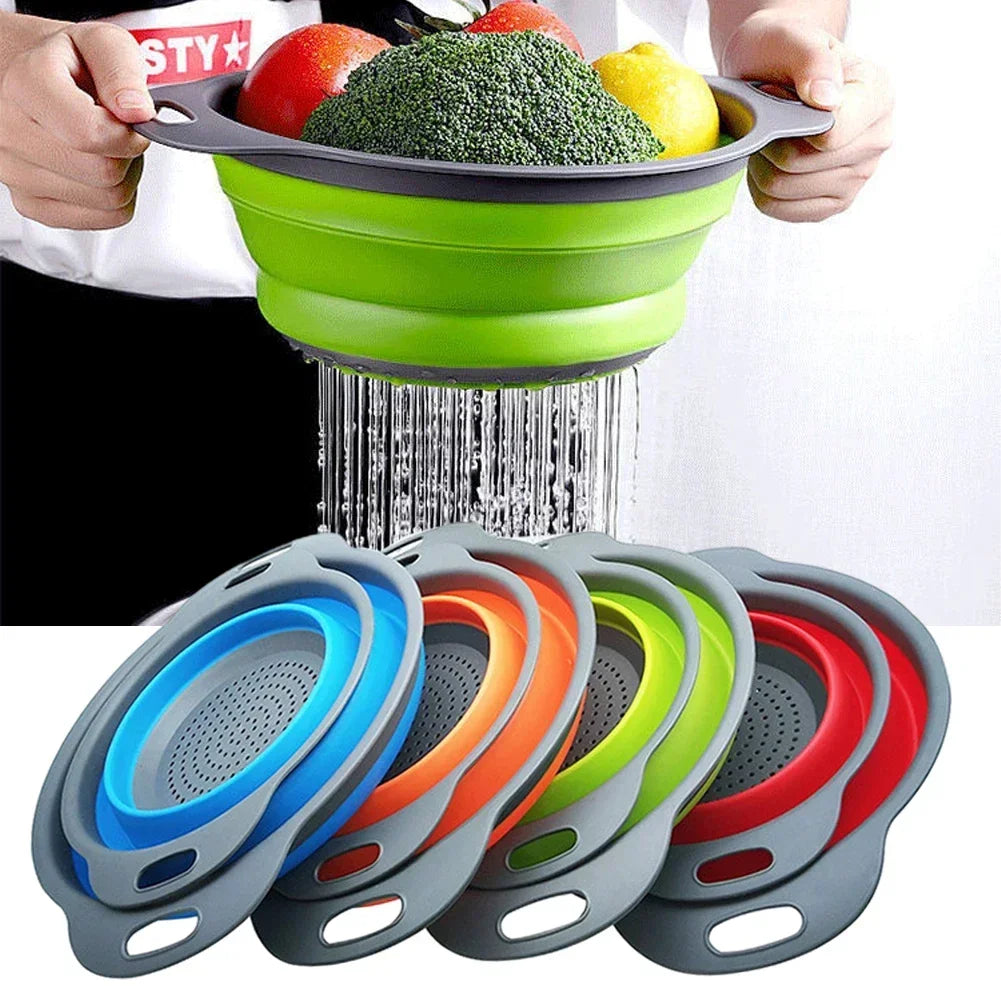 Collapsible Silicone Drain Basket and Foldable Kitchen Colander