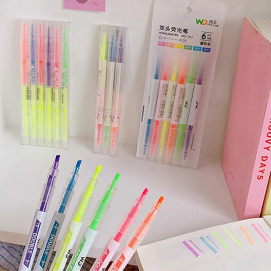 Double-Head Pastel Highlighter Set - 3/6 Color School Office Markers