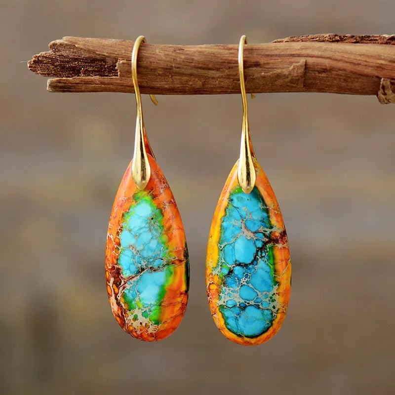 Bohemian Natural Stone Geometric Drop Earrings