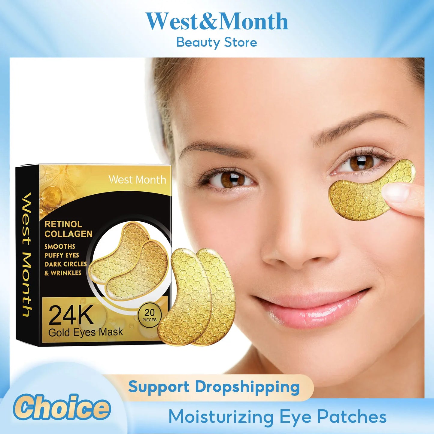 24K Gold Under Eye Patches with Retinol and Collagen for Puffiness Care