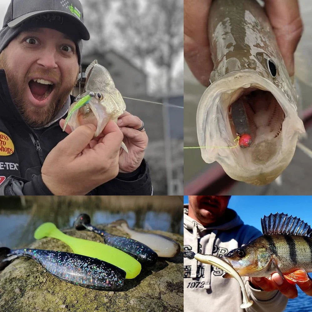 Soft Fishing Lure Kit with T-Tail Worms, Jig Hooks & Metal Jigs