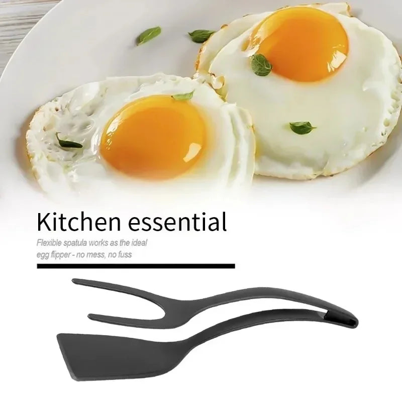 2-in-1 Nylon Flip Tongs with Egg Spatula and Steak Turner
