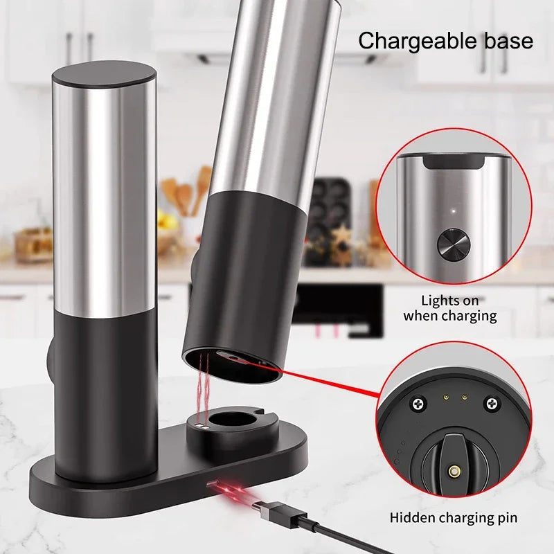 Rechargeable Stainless Steel Electric Salt and Pepper Grinder Set