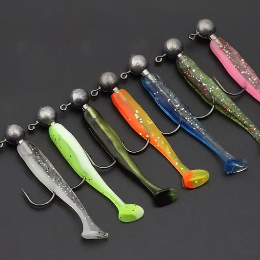Soft Fishing Lure Kit with T-Tail Worms, Jig Hooks & Metal Jigs