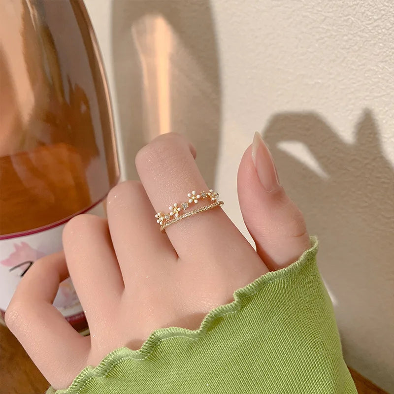 Zircon Flower Adjustable Open Ring for Women