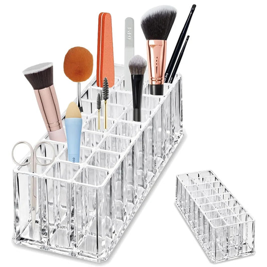 24-Slot Acrylic Makeup Brush Organizer - Clear Cosmetic Display Box