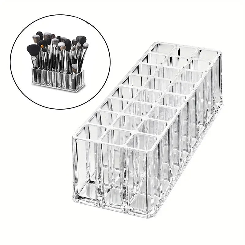 24-Slot Acrylic Makeup Brush Organizer - Clear Cosmetic Display Box