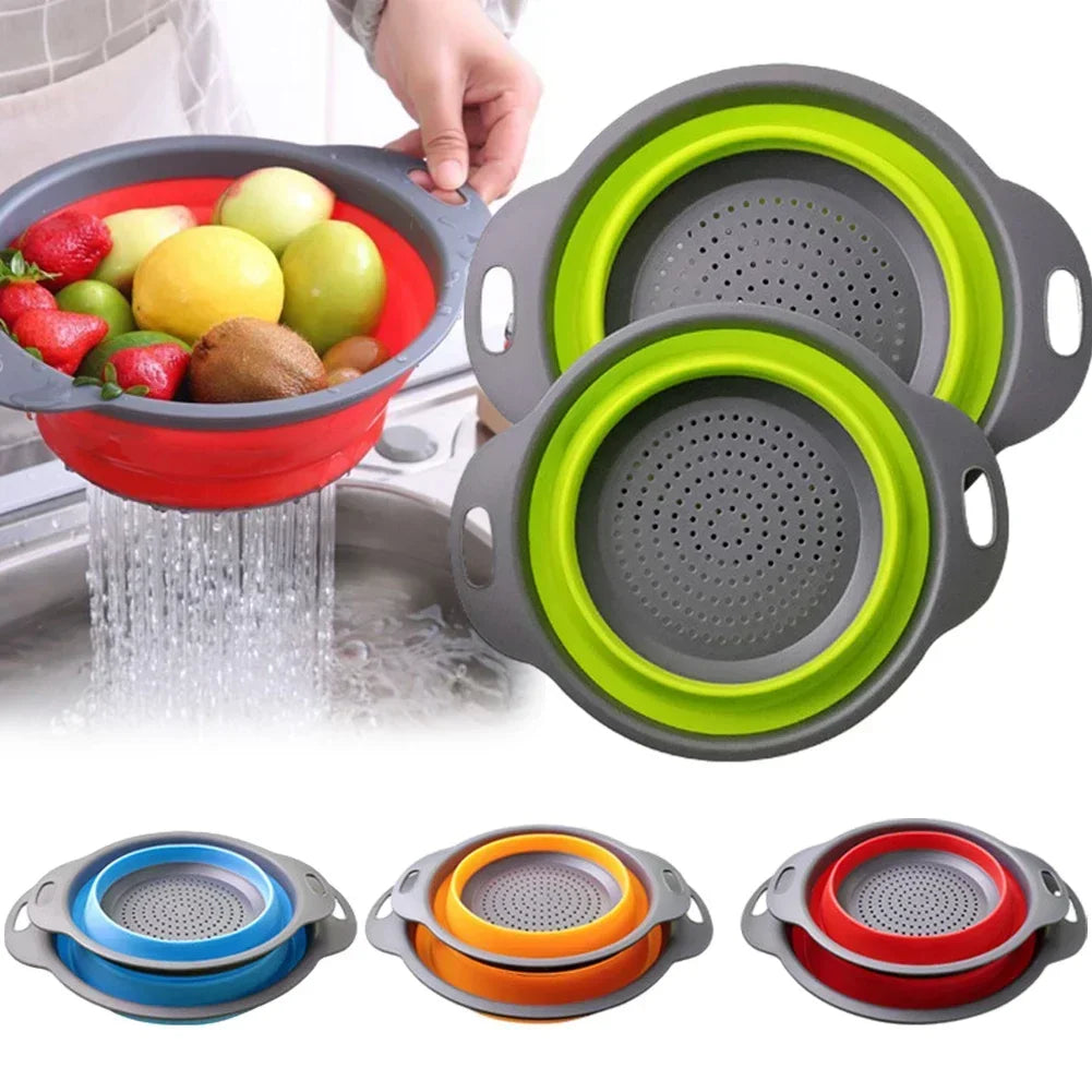 Collapsible Silicone Drain Basket and Foldable Kitchen Colander