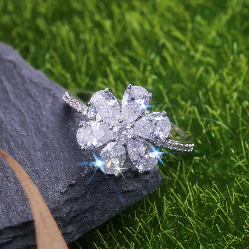 Champagne Crystal Square Statement Ring with 18K Gold Plating