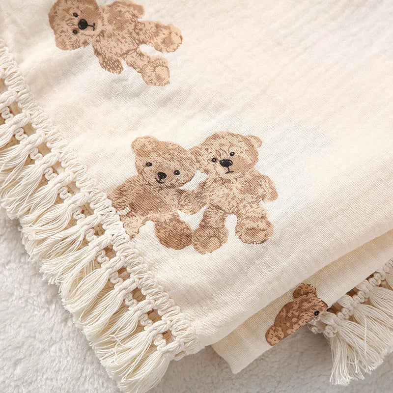 Cute Bear Cotton Muslin Baby Swaddle Blanket